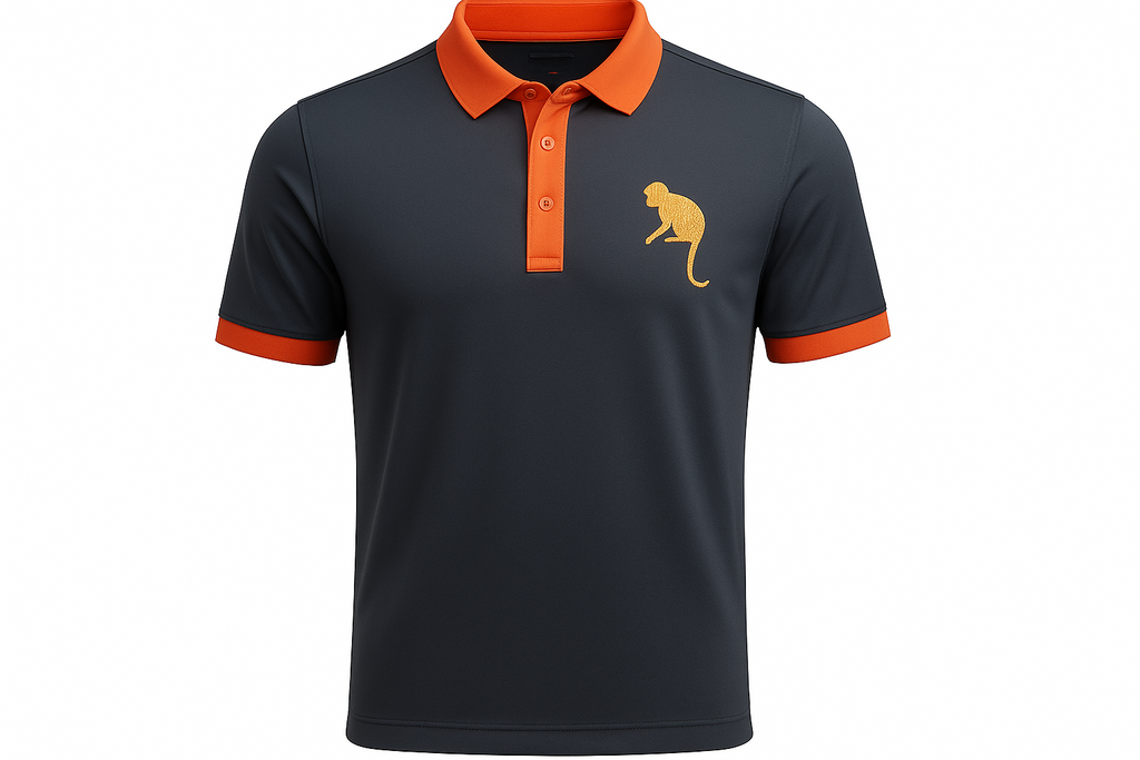 Playera de Golf en negro con detalles naranja - Dry Fit